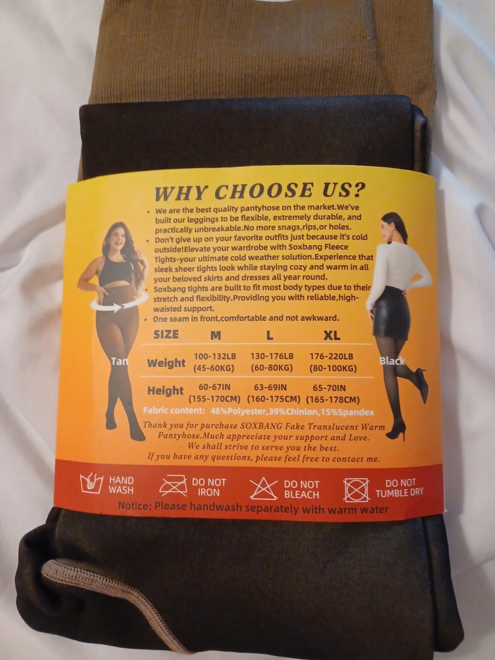 Soxbang high-waisted fleece-lined women's tights in a size XL